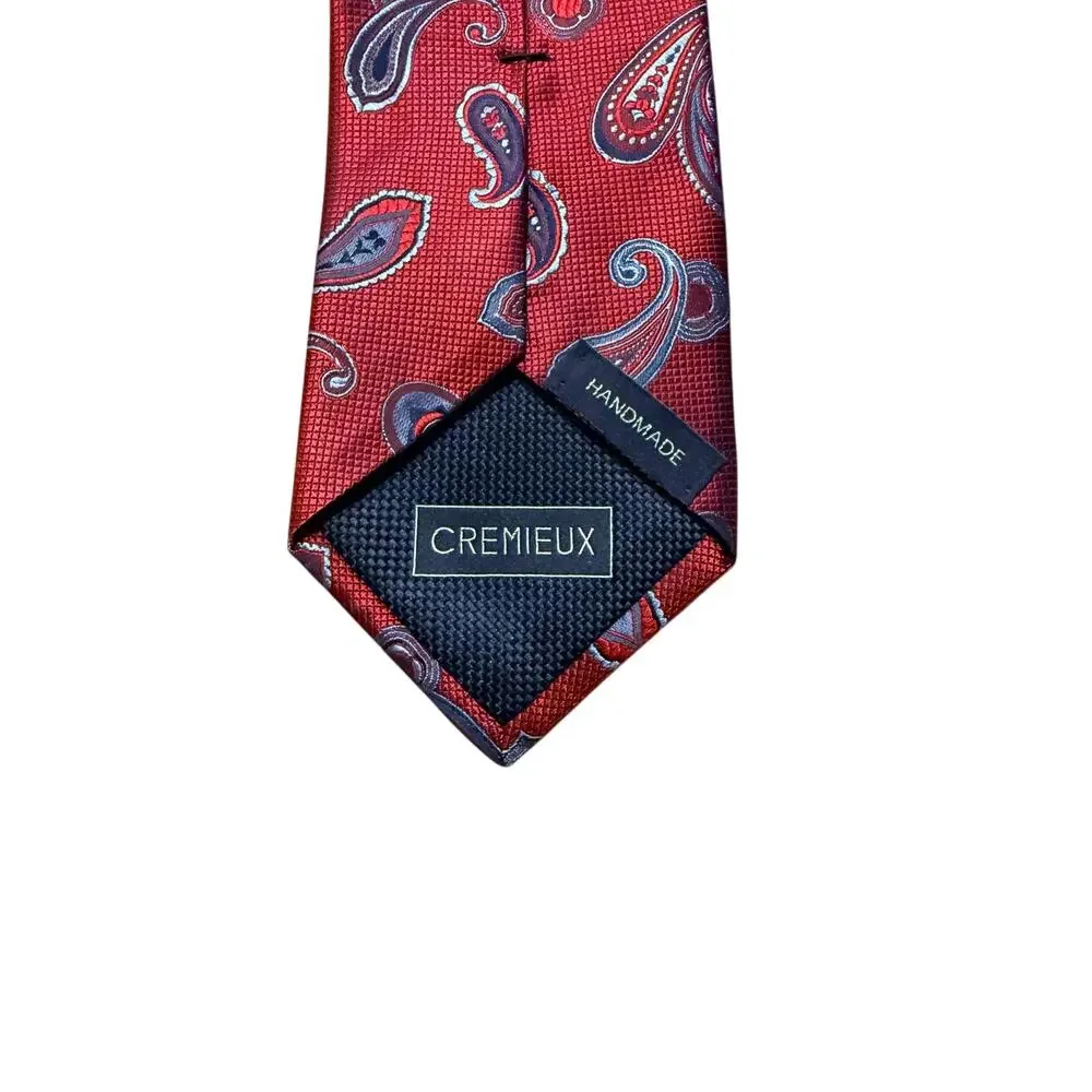 Cremieux Red & Blue Paisley Handmade 100% Silk Necktie